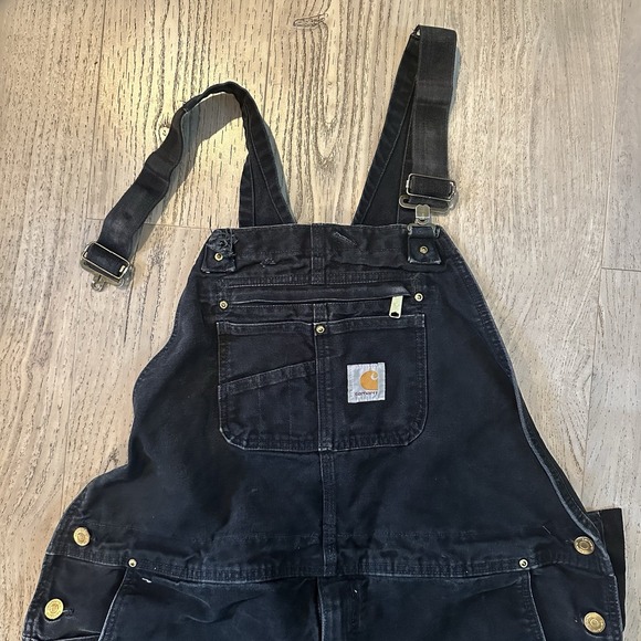 Carhartt Bib Overalls Men's 44x32 Relaxed Black Canvas Double Knee (102776-001) - Picture 2 of 16